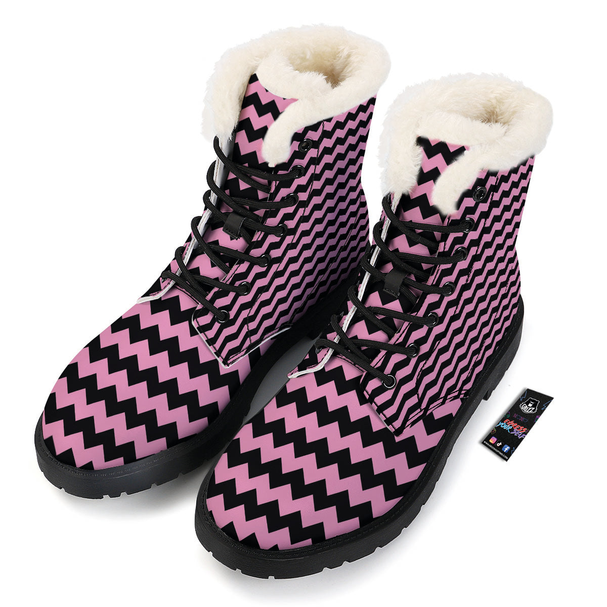 Zigzag Black And Pink Print Pattern Winter Boots-grizzshop