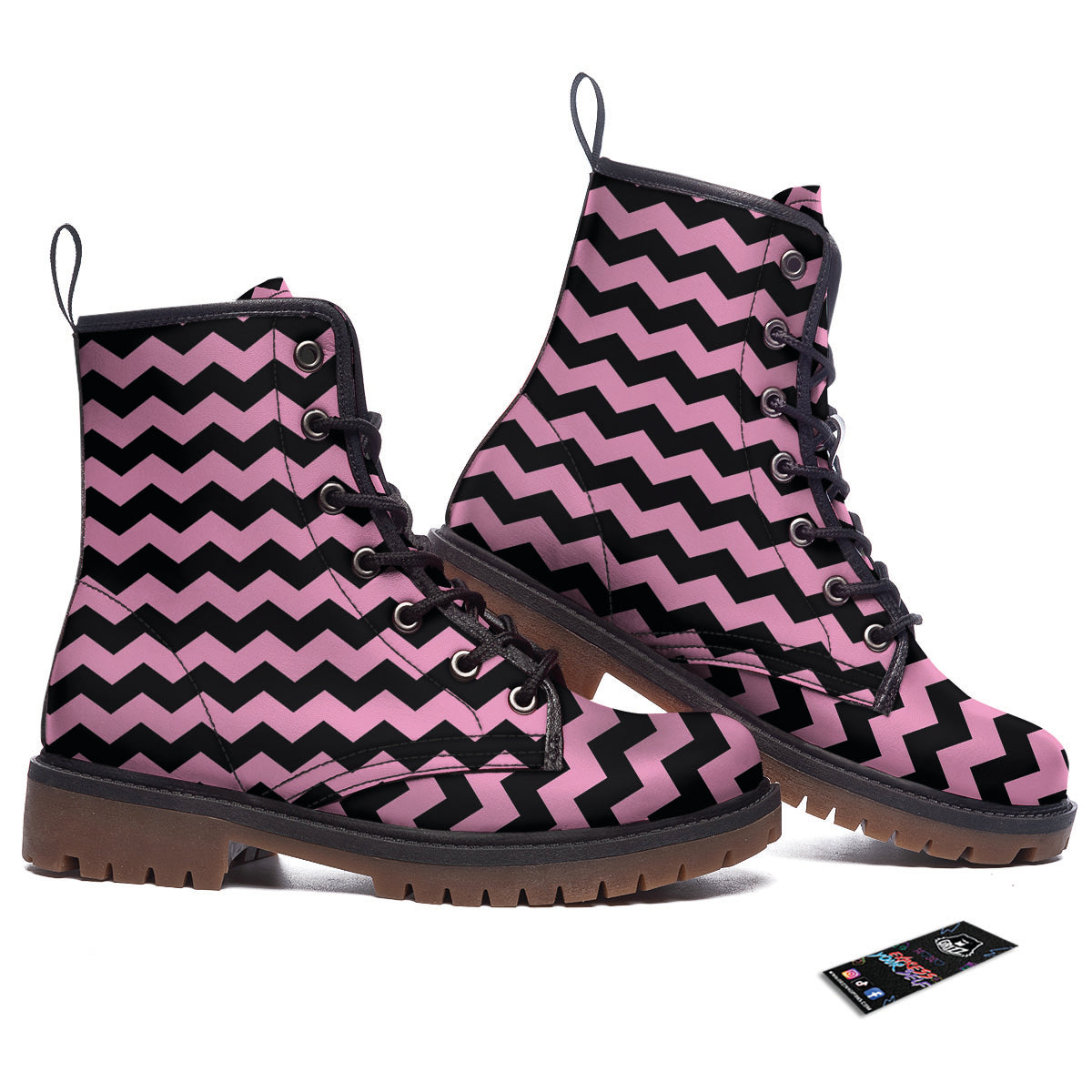 Zigzag Black And Pink Print Pattern Work Boots-grizzshop