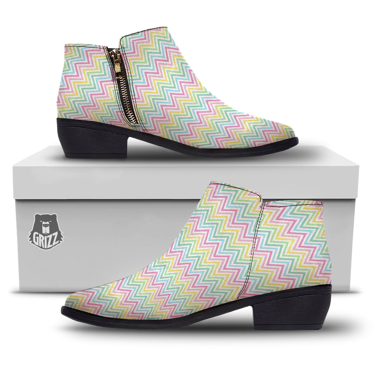 Zigzag Colorful Print Pattern Ankle Boots-grizzshop