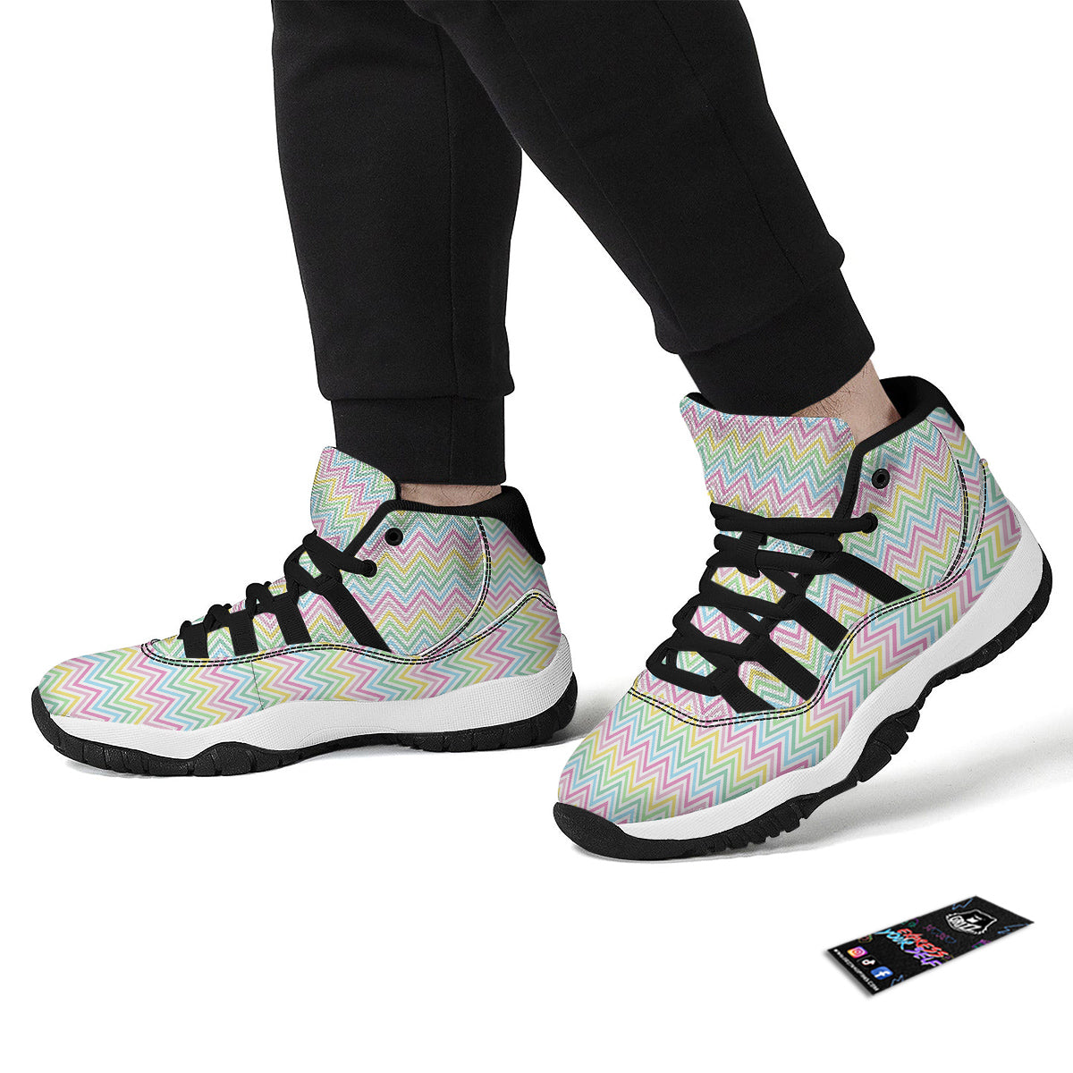 Zigzag Colorful Print Pattern Black Bball Shoes-grizzshop