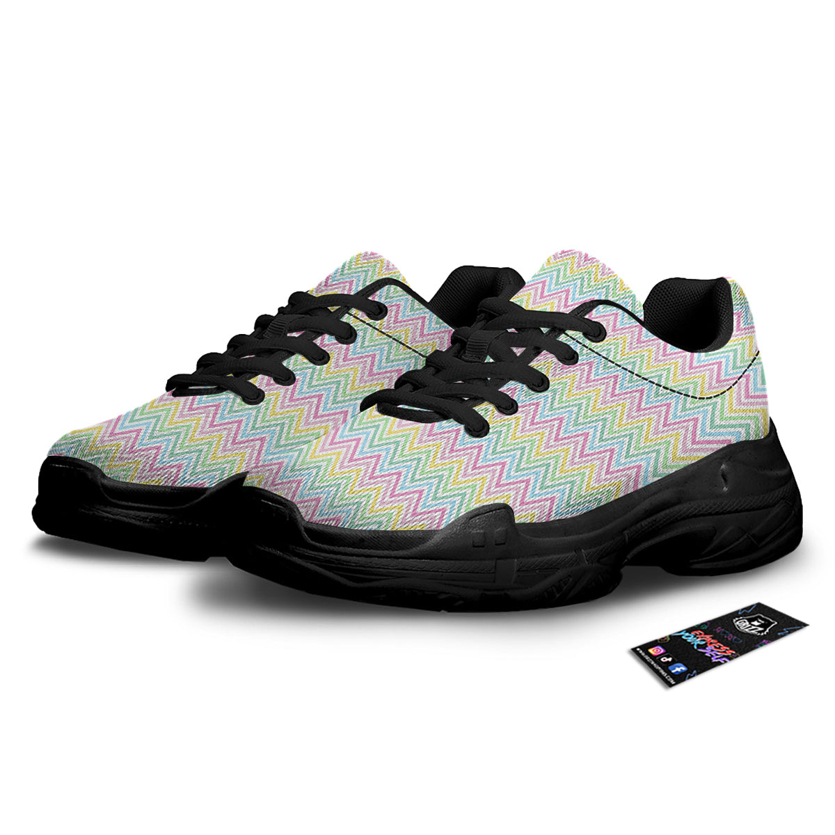 Zigzag Colorful Print Pattern Black Chunky Shoes-grizzshop