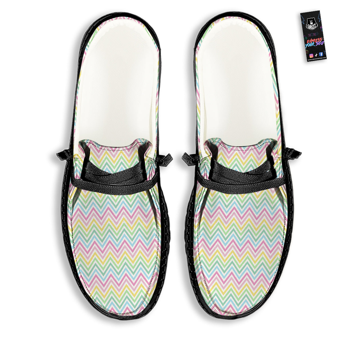 Zigzag Colorful Print Pattern Black Loafers-grizzshop