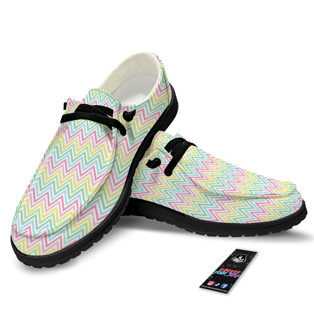 Zigzag Colorful Print Pattern Black Loafers-grizzshop