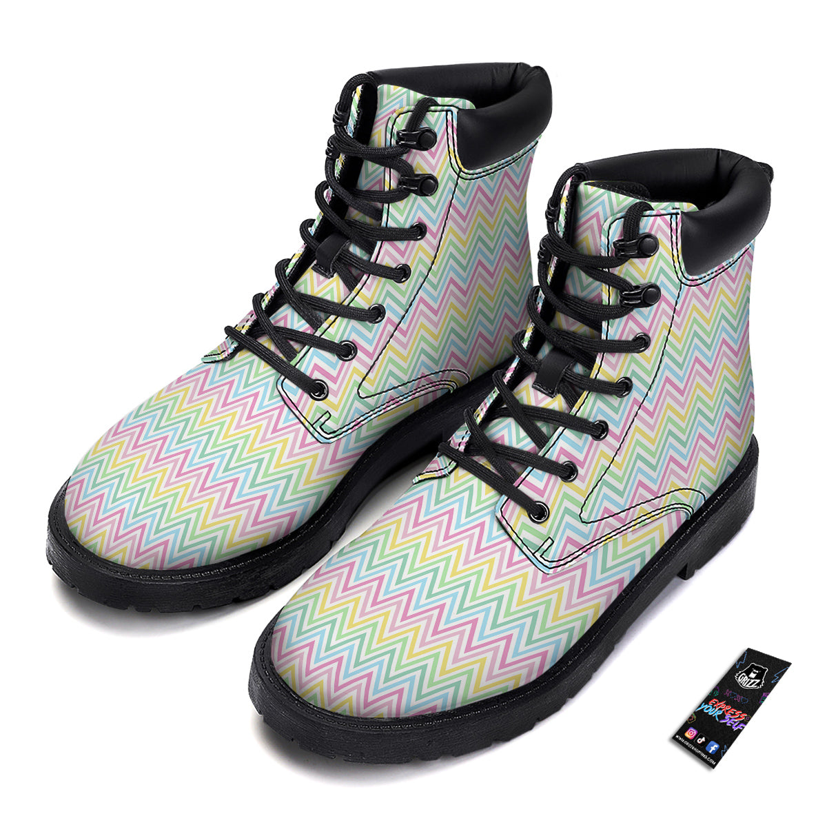 Zigzag Colorful Print Pattern Boots-grizzshop