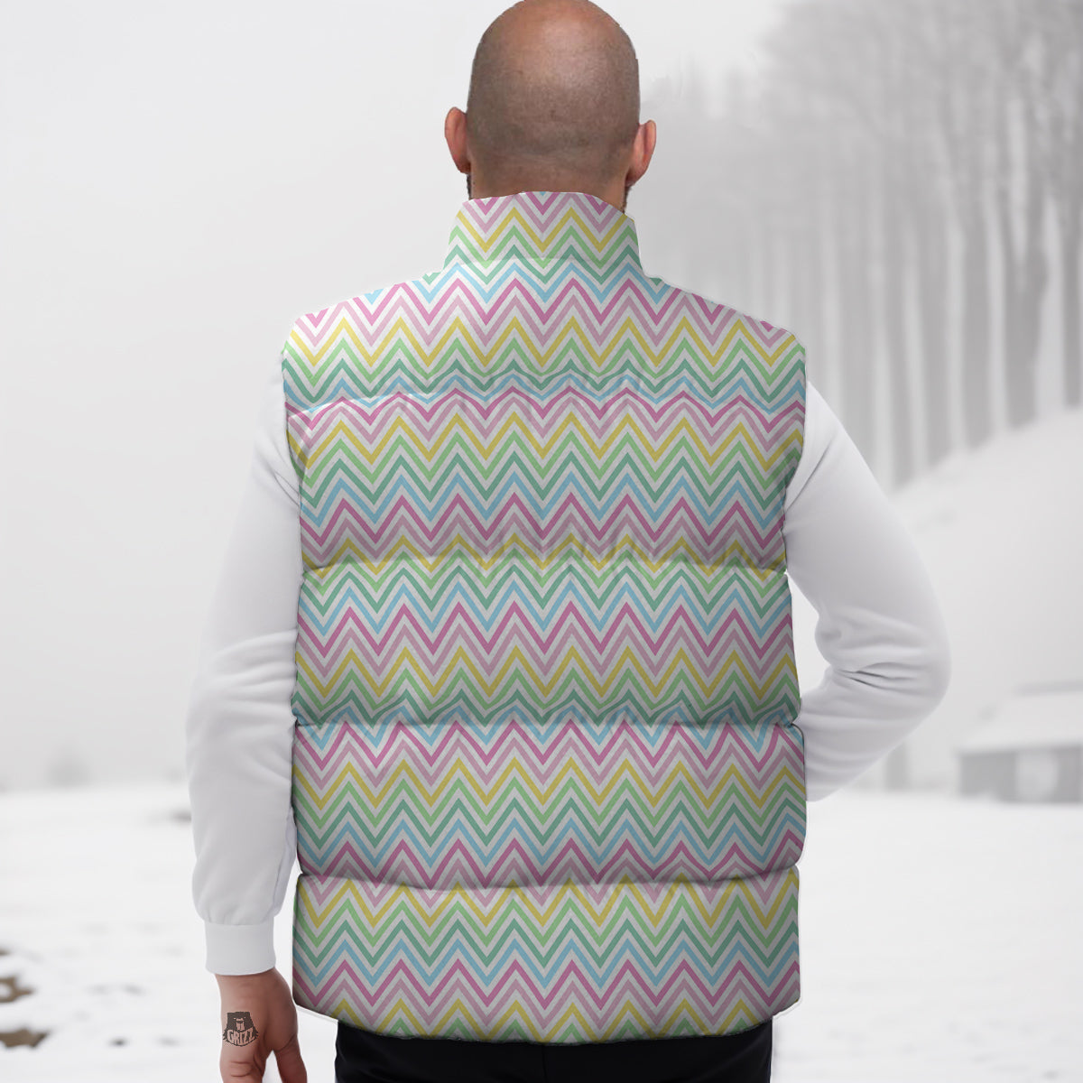 Zigzag Colorful Print Pattern Down Vest-grizzshop