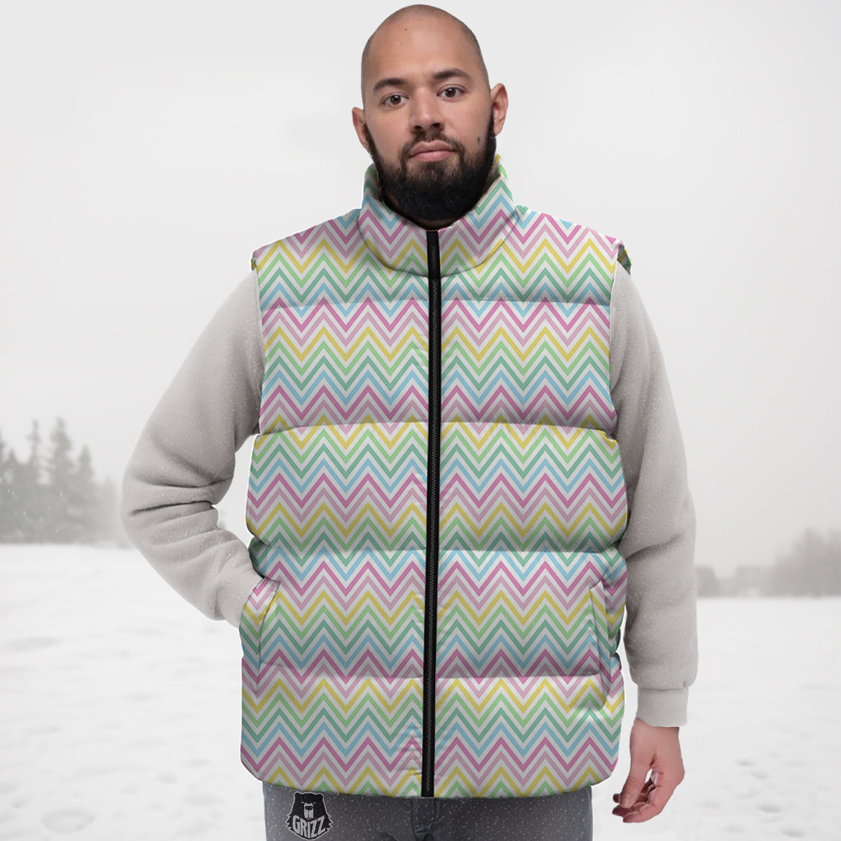 Zigzag Colorful Print Pattern Down Vest-grizzshop