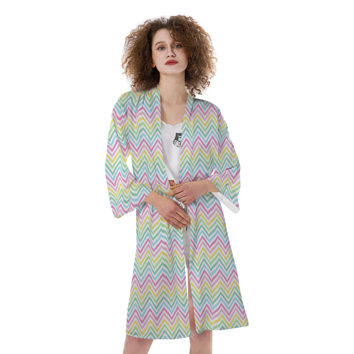Zigzag Colorful Print Pattern Kimono-grizzshop