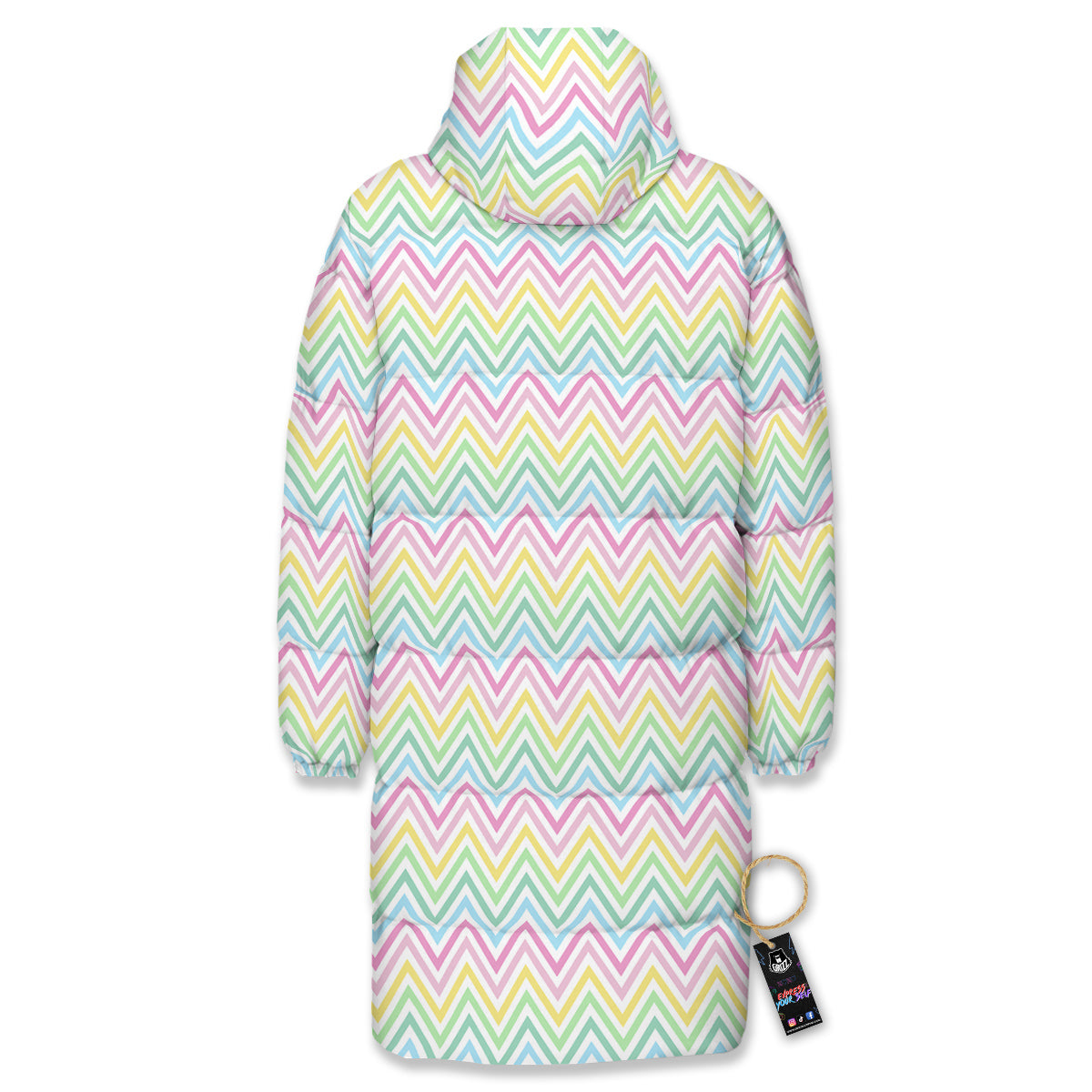 Zigzag Colorful Print Pattern Long Down Jacket-grizzshop