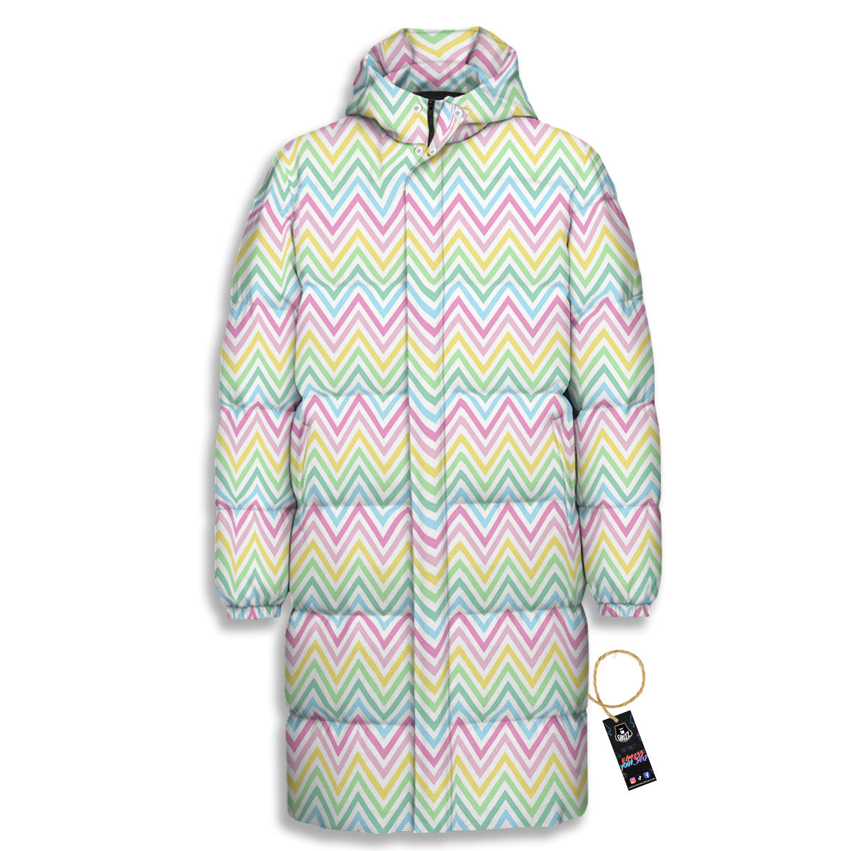 Zigzag Colorful Print Pattern Long Down Jacket-grizzshop