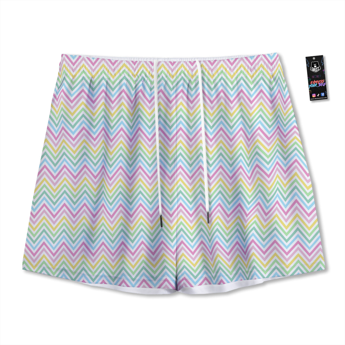 Zigzag Colorful Print Pattern Mesh Shorts-grizzshop