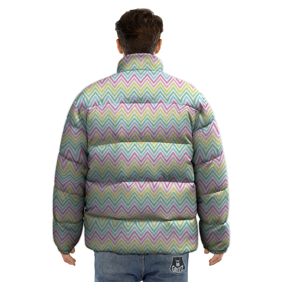 Zigzag Colorful Print Pattern Puffer Jacket-grizzshop