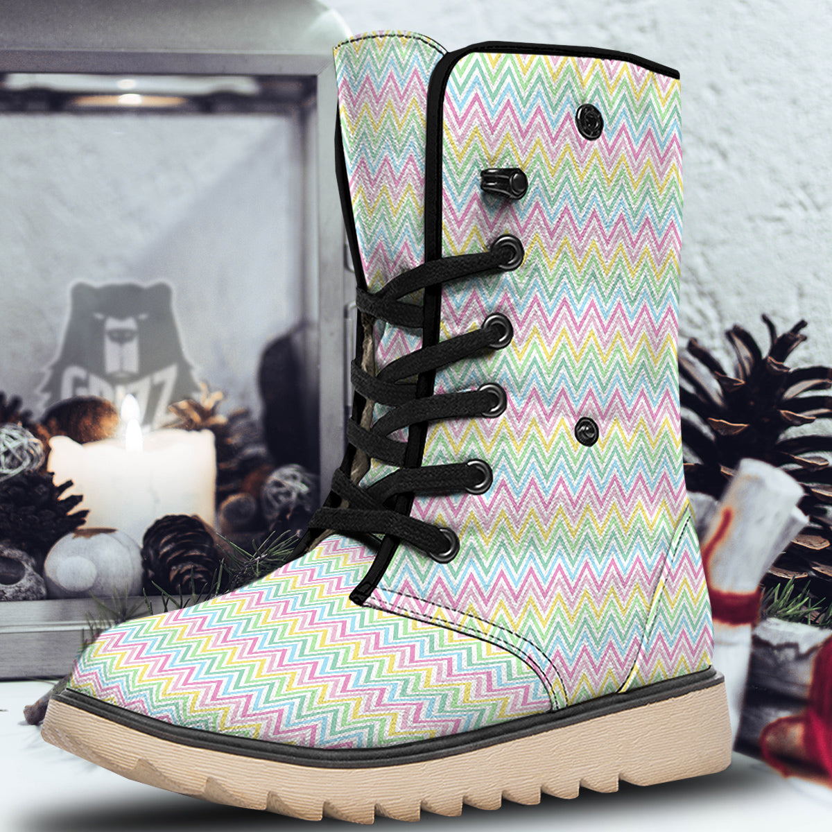 Zigzag Colorful Print Pattern Snow Boots-grizzshop