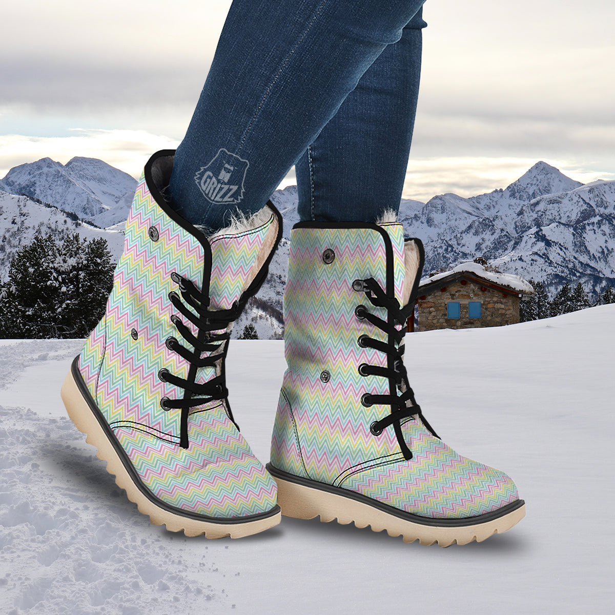 Zigzag Colorful Print Pattern Snow Boots-grizzshop