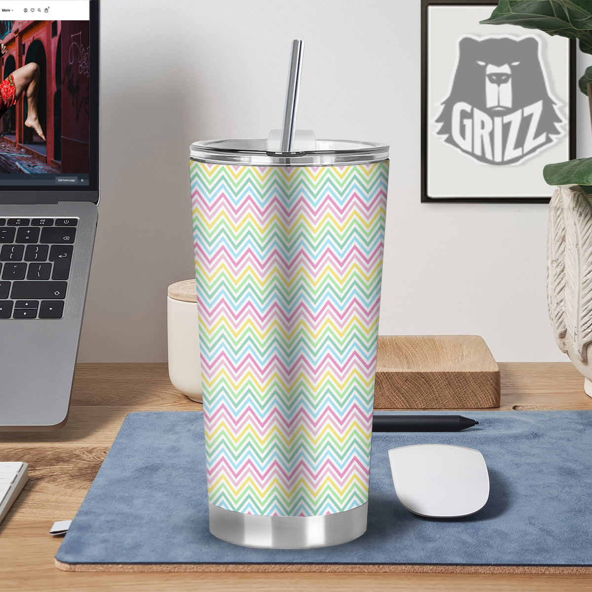 Zigzag Colorful Print Pattern Tumbler-grizzshop