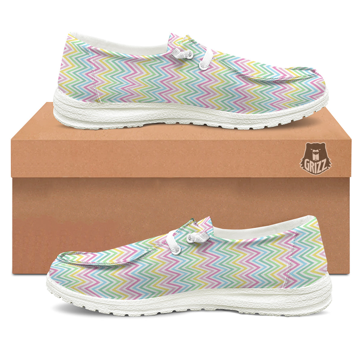 Zigzag Colorful Print Pattern White Loafers-grizzshop