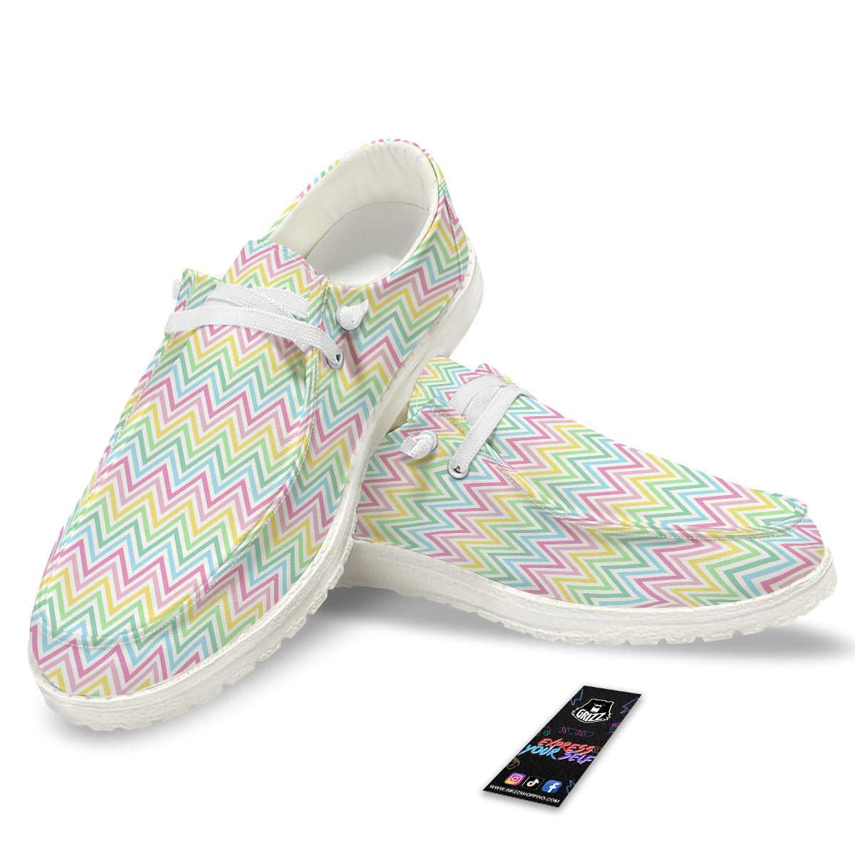 Zigzag Colorful Print Pattern White Loafers-grizzshop