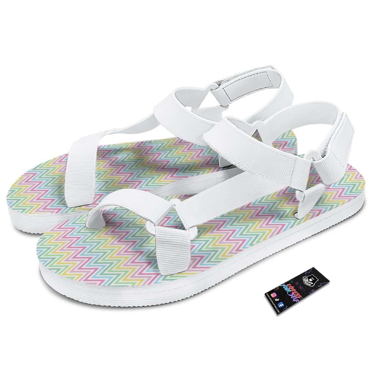 Zigzag Colorful Print Pattern White Open Toe Sandals-grizzshop