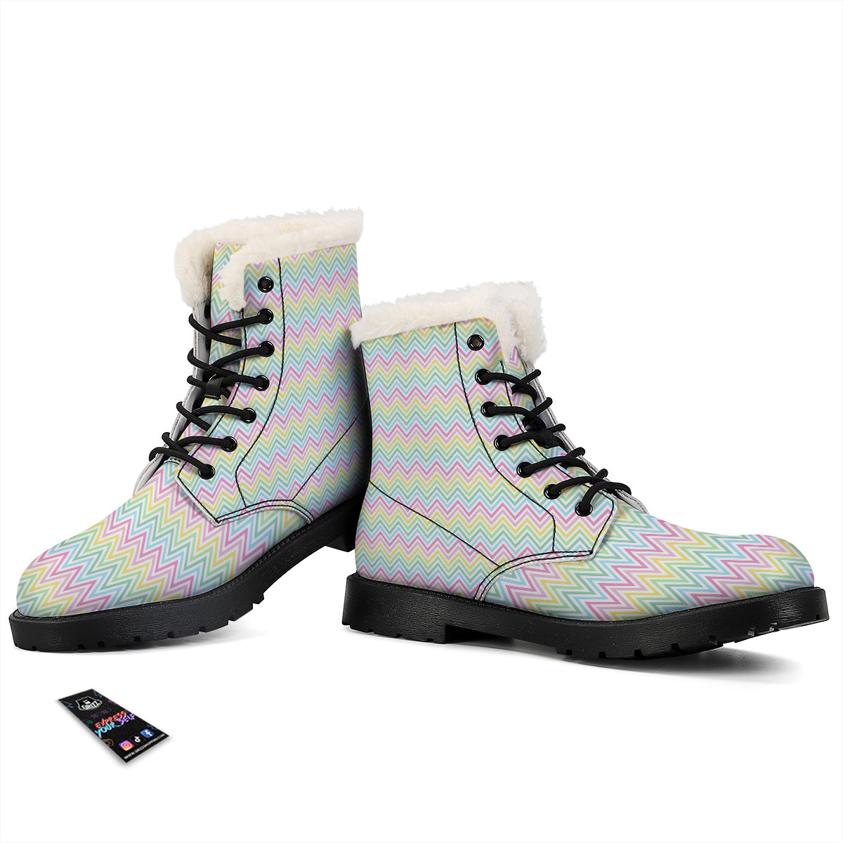 Zigzag Colorful Print Pattern Winter Boots-grizzshop