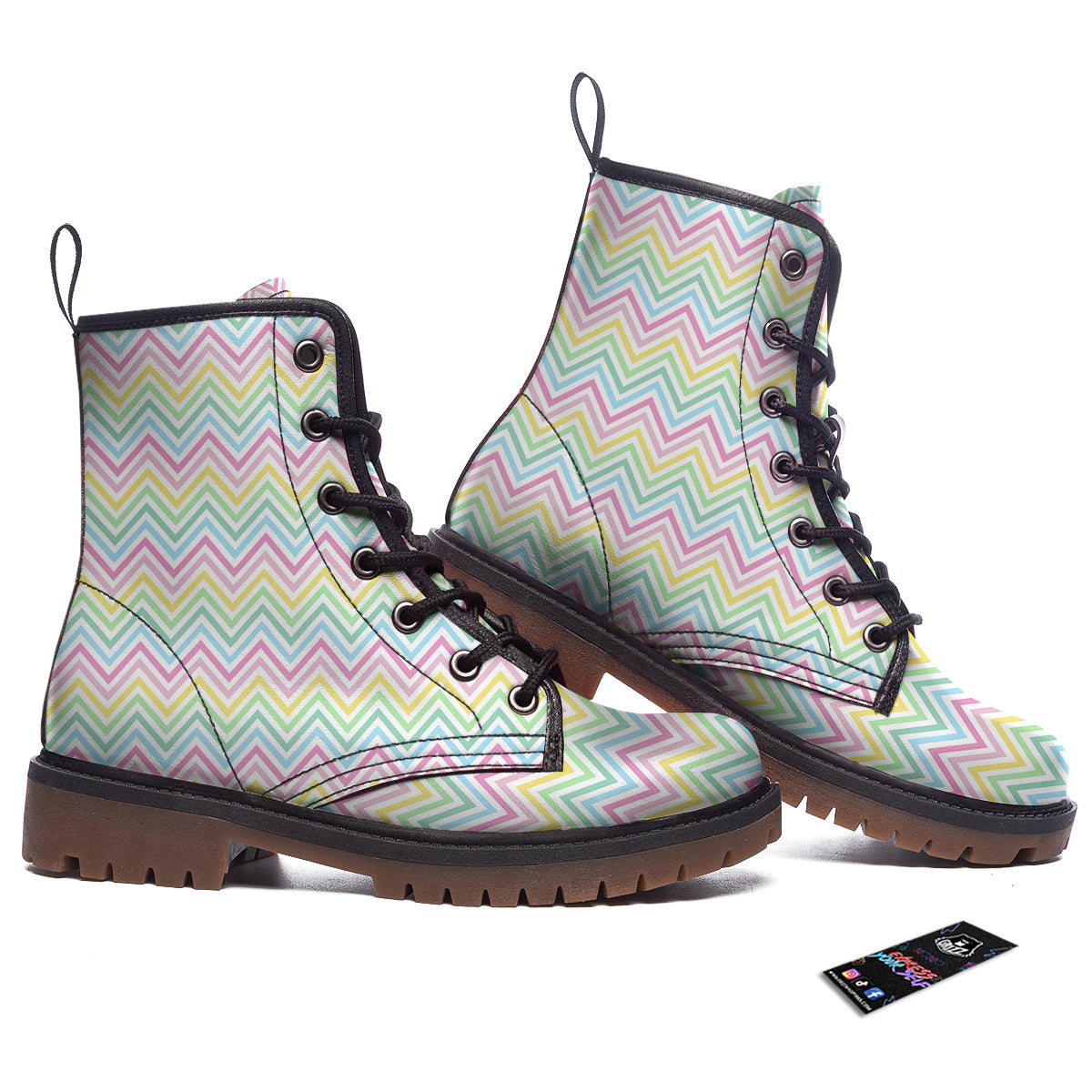 Zigzag Colorful Print Pattern Work Boots-grizzshop