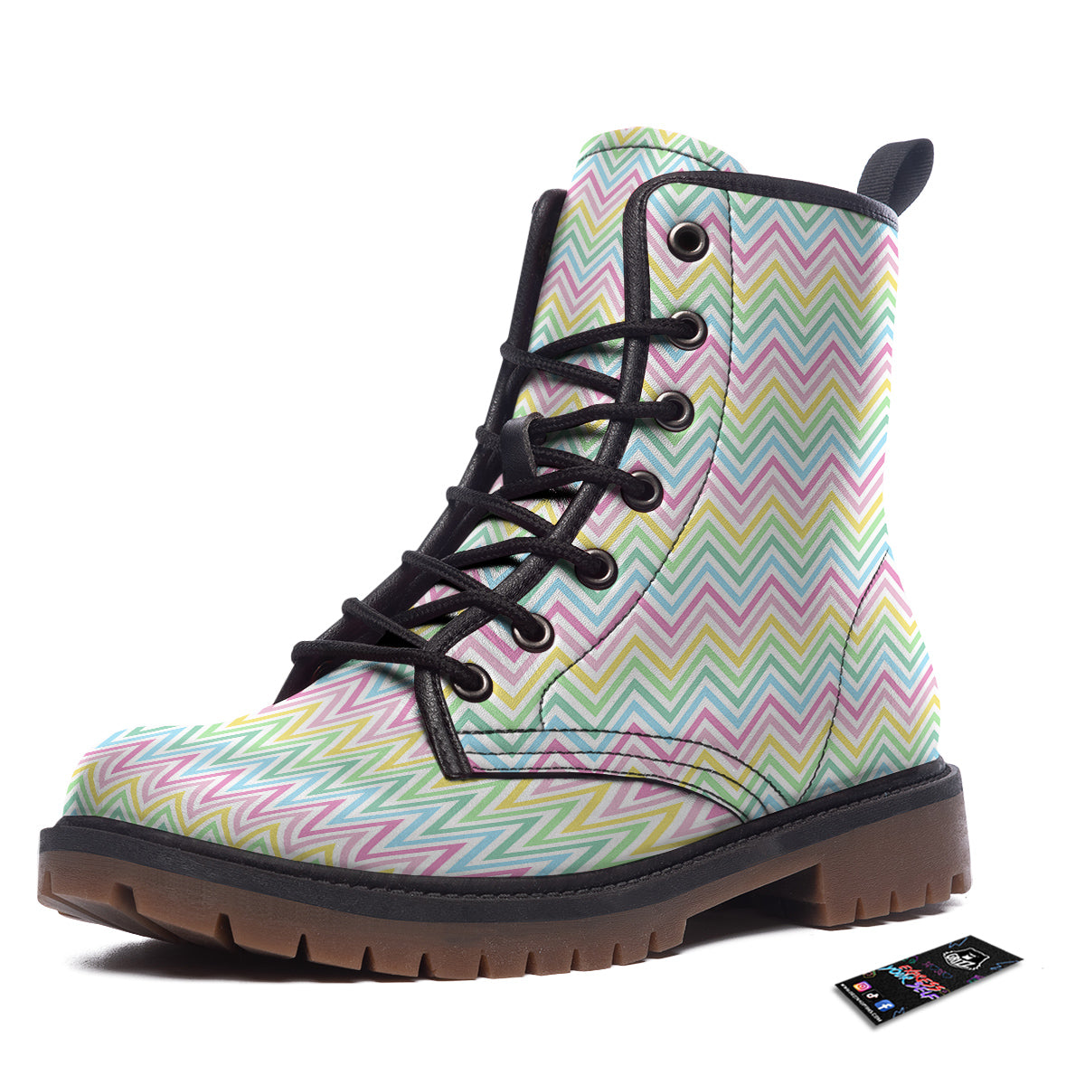 Zigzag Colorful Print Pattern Work Boots-grizzshop