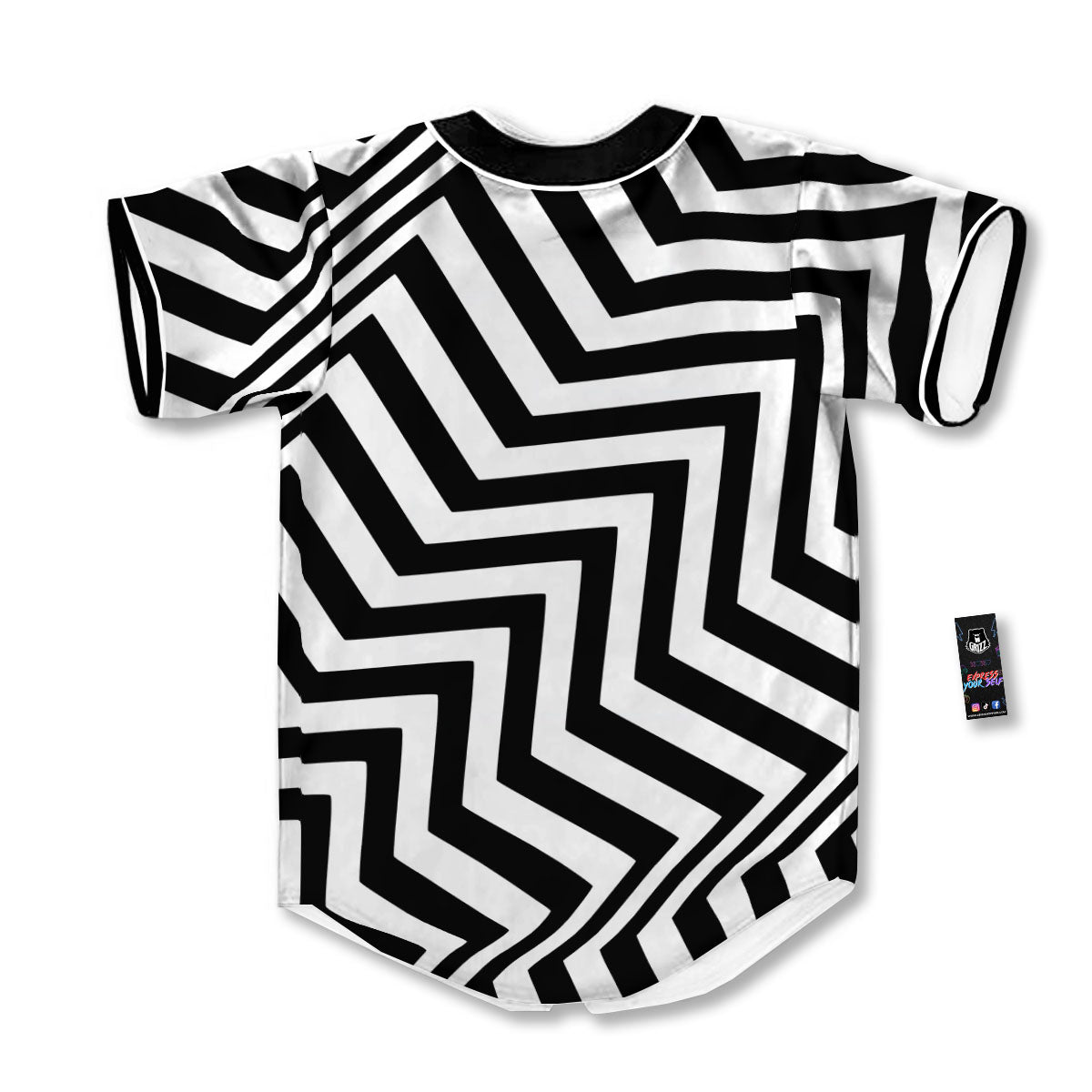 Zigzag Dazzle White And Black Print Baseball Jersey-grizzshop