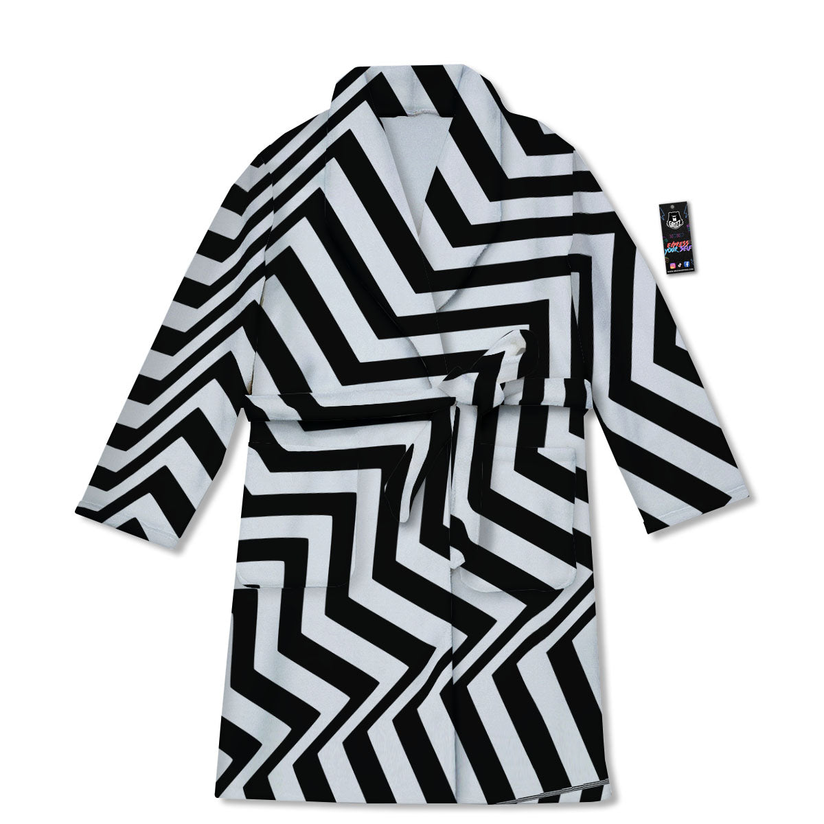 Zigzag Dazzle White And Black Print Bathrobe-grizzshop