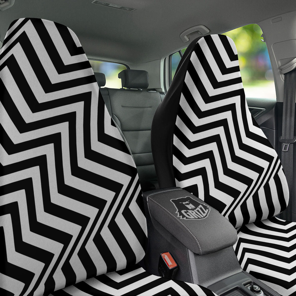 Zigzag Dazzle White And Black Print Car Seat Covers-grizzshop