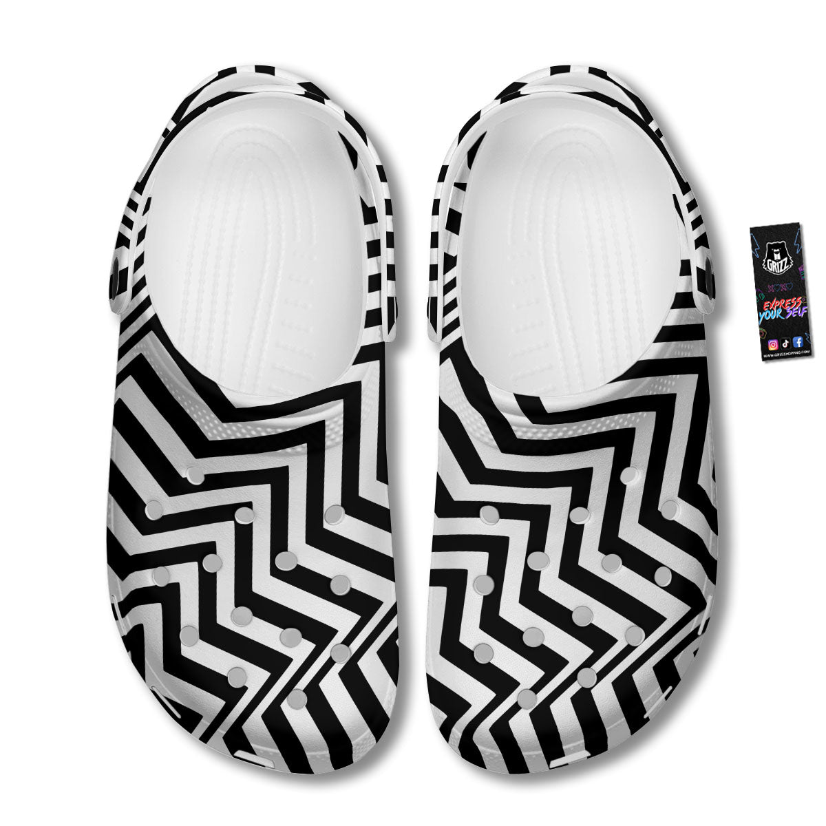 Zigzag Dazzle White And Black Print Clog-grizzshop