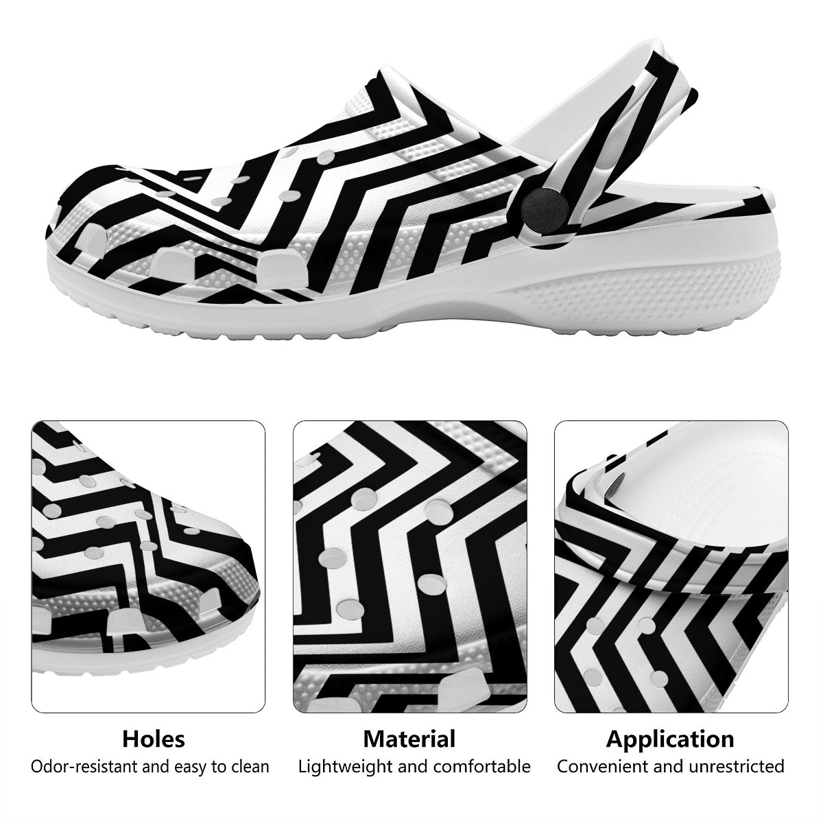 Zigzag Dazzle White And Black Print Clog-grizzshop