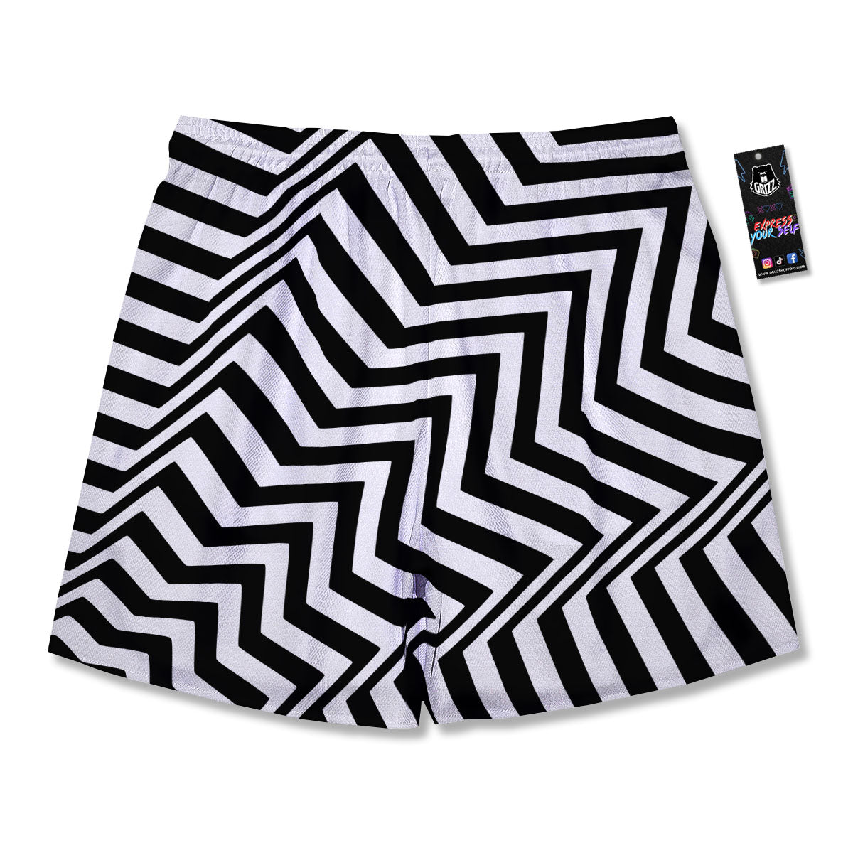 Zigzag Dazzle White And Black Print Men's Running Shorts-grizzshop