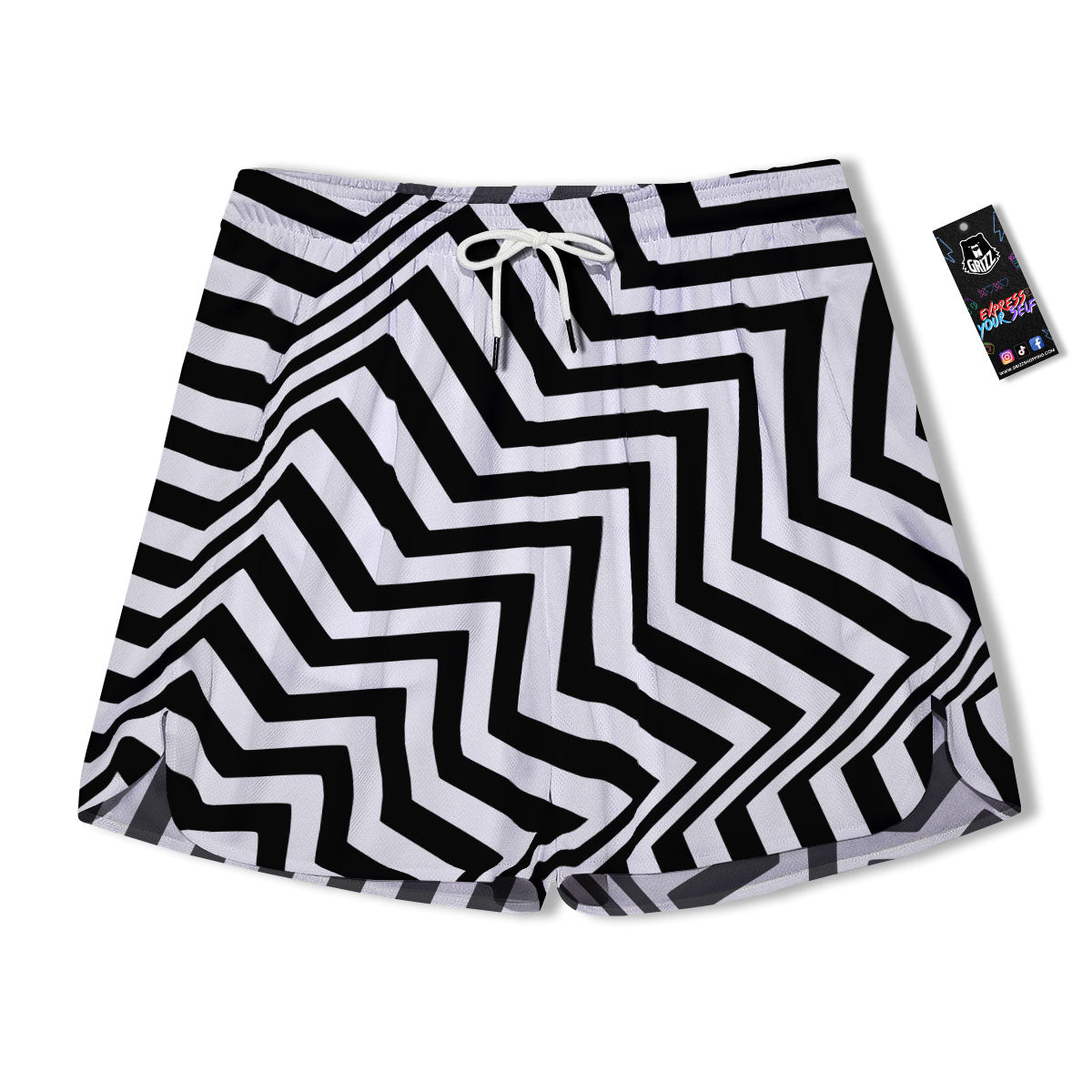 Zigzag Dazzle White And Black Print Men's Running Shorts-grizzshop