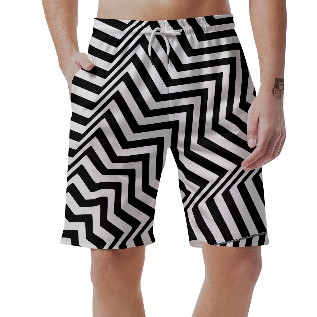 Zigzag Dazzle White And Black Print Men's Shorts-grizzshop