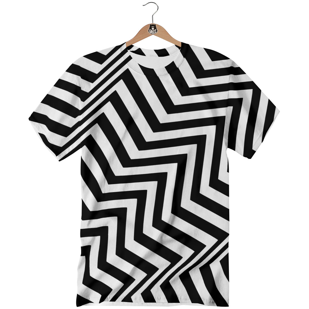 Zigzag Dazzle White And Black Print T-Shirt-grizzshop