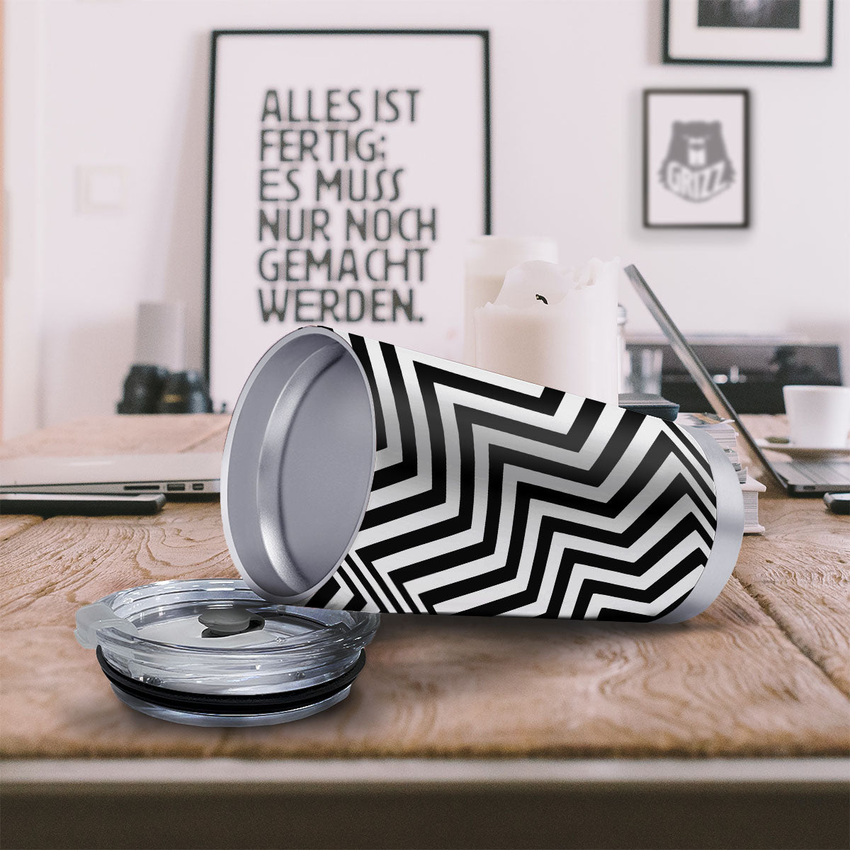 Zigzag Dazzle White And Black Print Tumbler-grizzshop