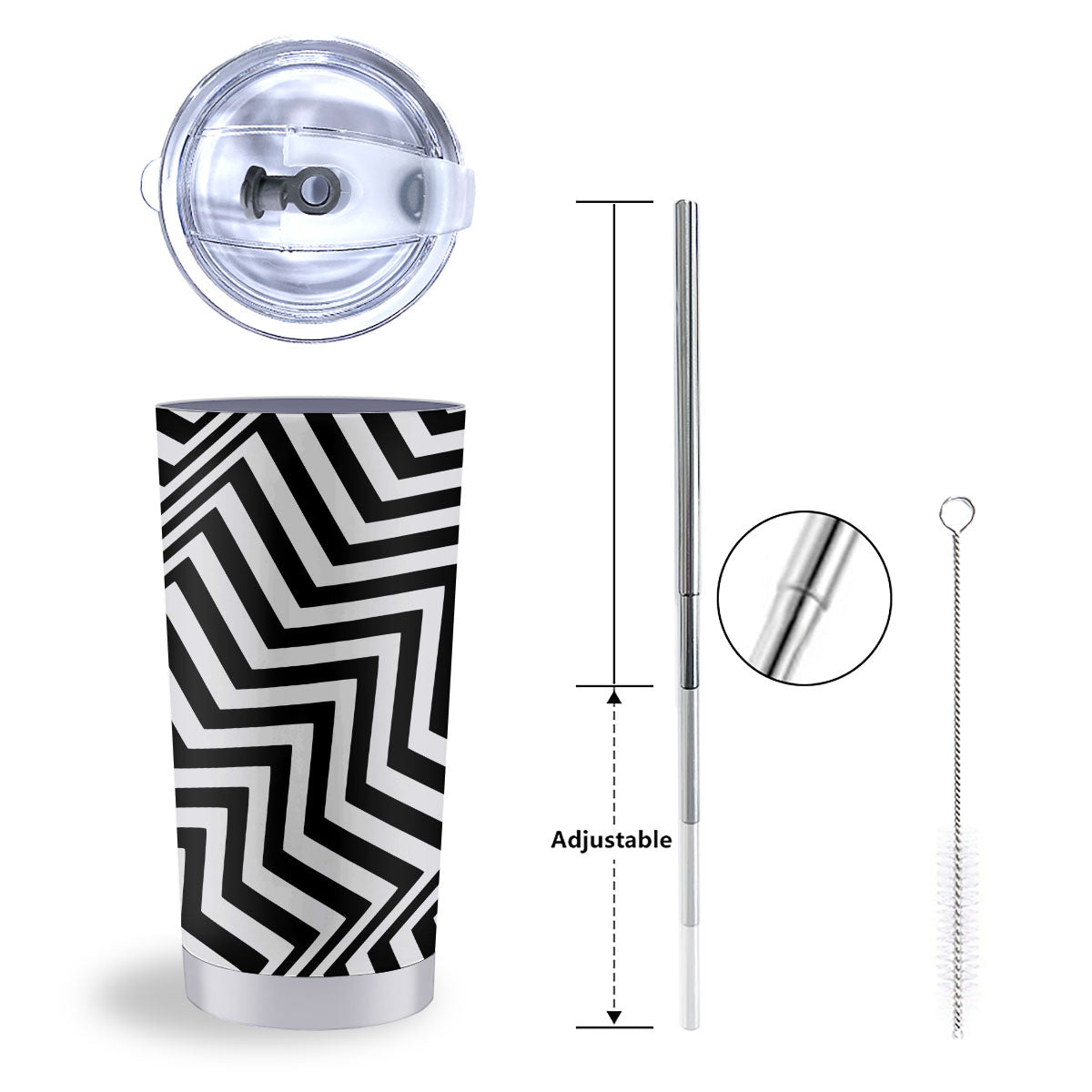 Zigzag Dazzle White And Black Print Tumbler-grizzshop