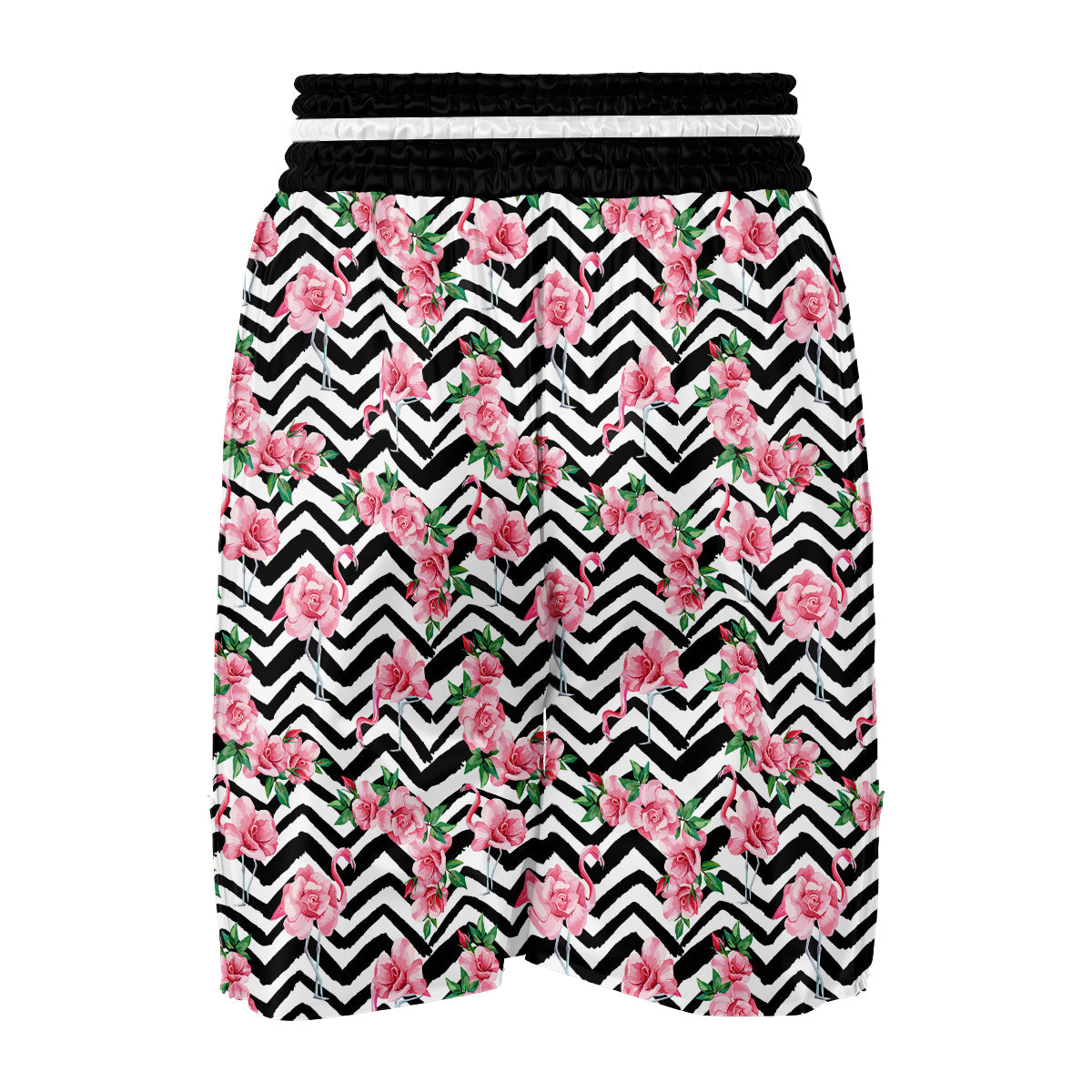 Zigzag Flamingo Flower Boxing Shorts-grizzshop