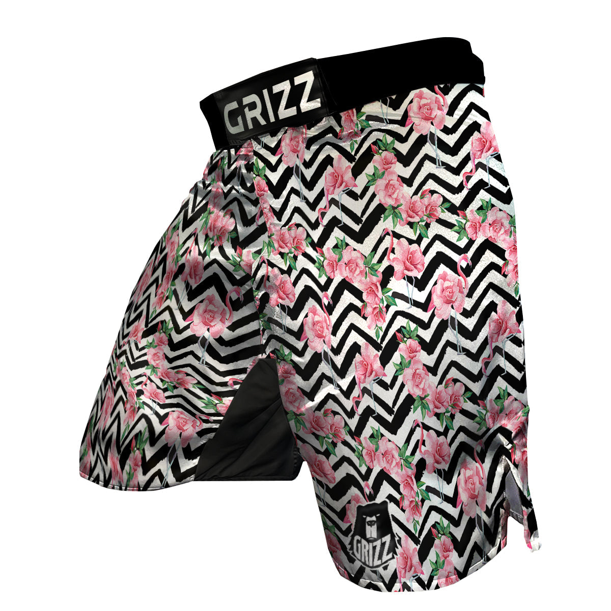 Zigzag Flamingo Flower MMA Shorts-grizzshop