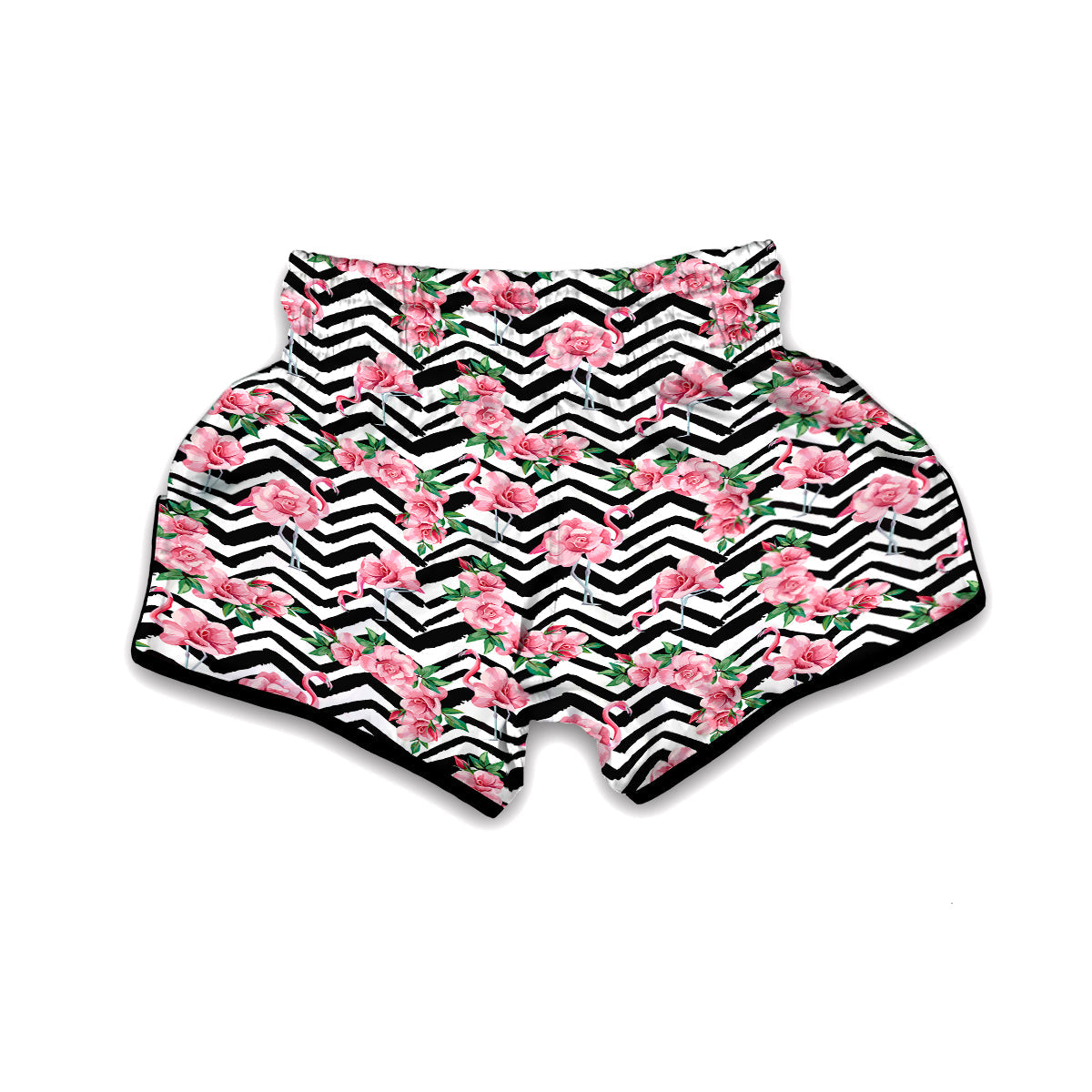 Zigzag Flamingo Flower Muay Thai Boxing Shorts-grizzshop