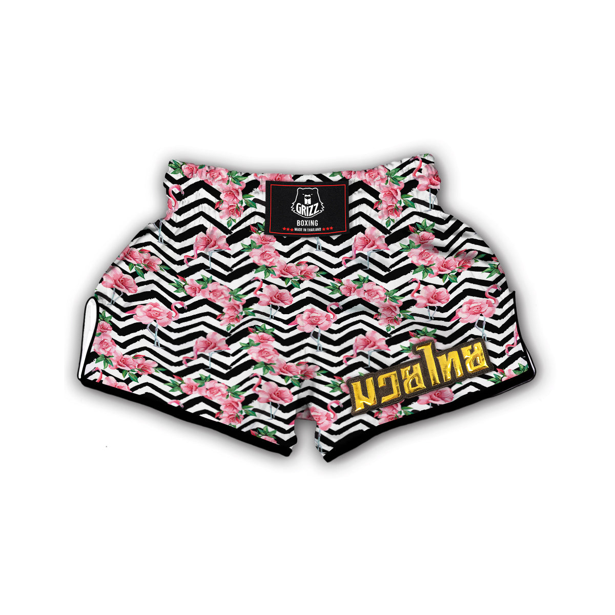 Zigzag Flamingo Flower Muay Thai Boxing Shorts-grizzshop