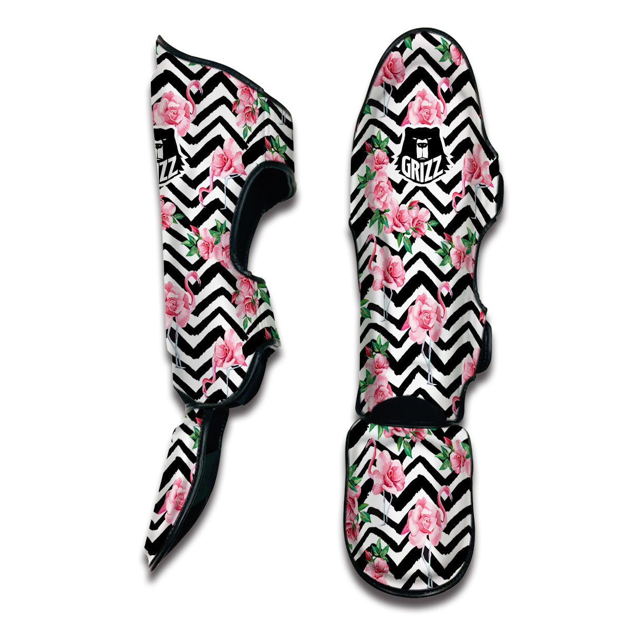 Zigzag Flamingo Flower Muay Thai Shin Guards-grizzshop