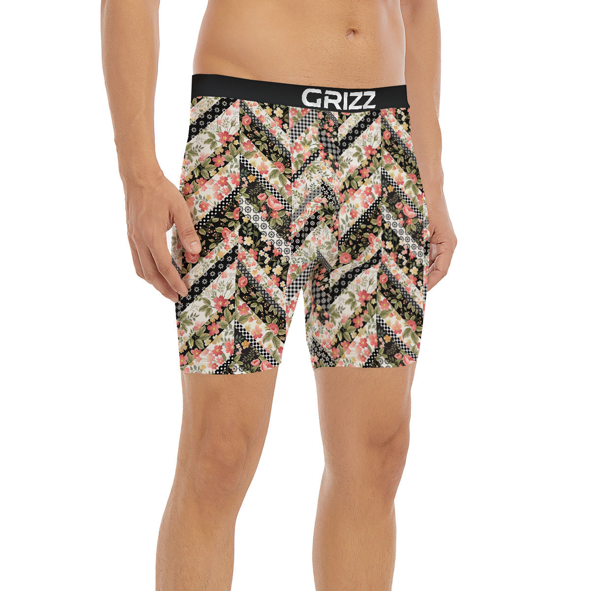 Zigzag Floral Patchwork Print Pattern Boxer Briefs-grizzshop