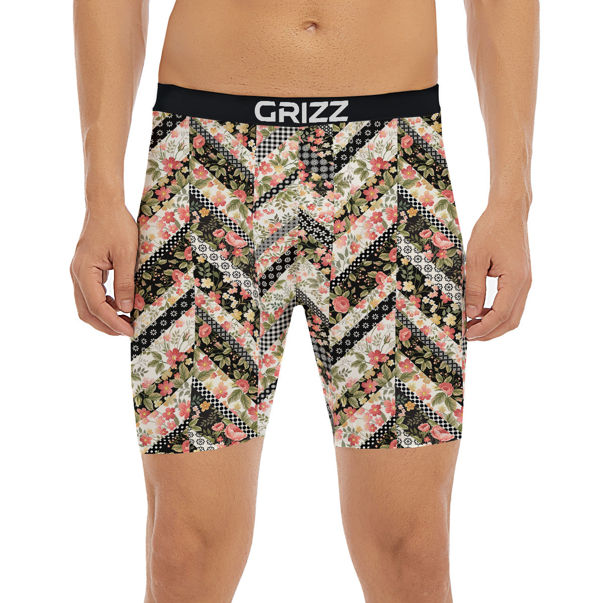 Zigzag Floral Patchwork Print Pattern Boxer Briefs-grizzshop