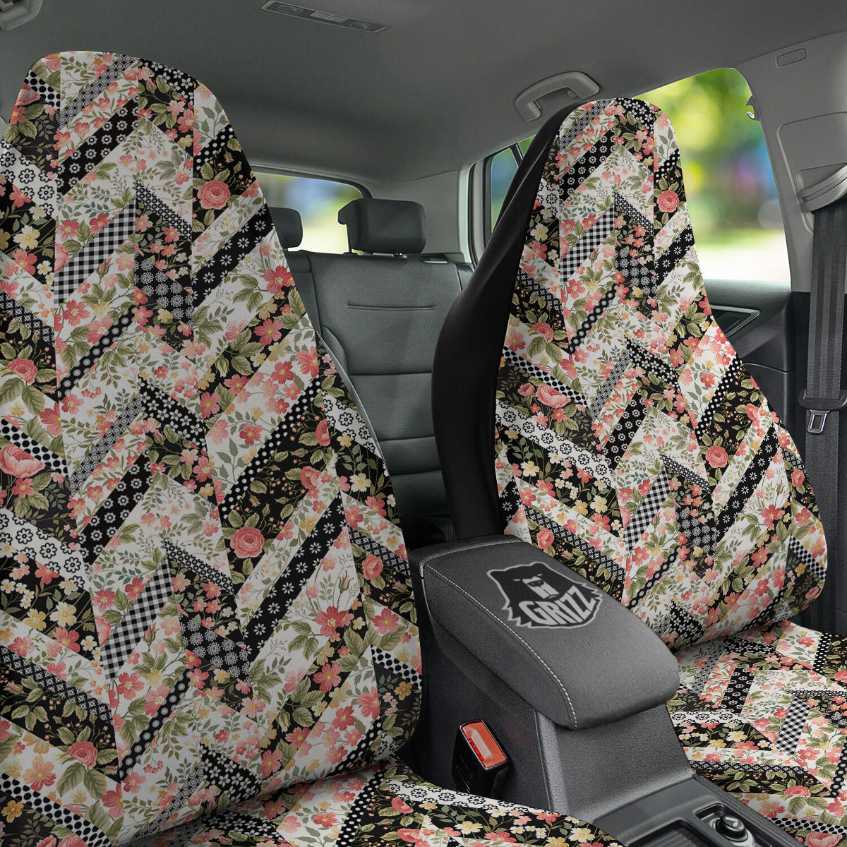 Zigzag Floral Patchwork Print Pattern Car Seat Covers-grizzshop