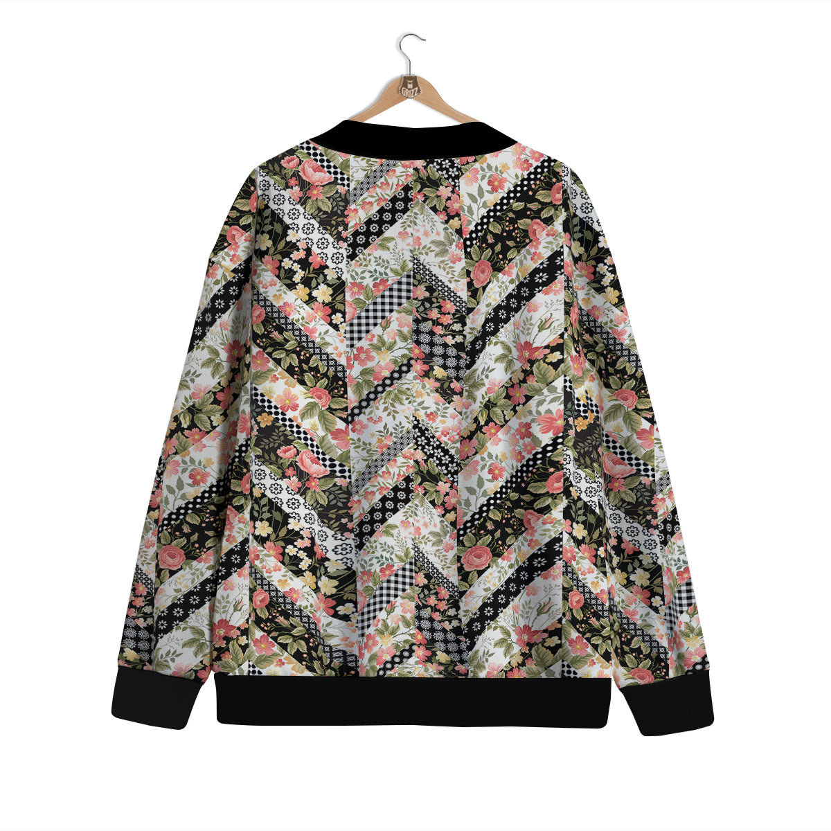 Zigzag Floral Patchwork Print Pattern Cardigan-grizzshop