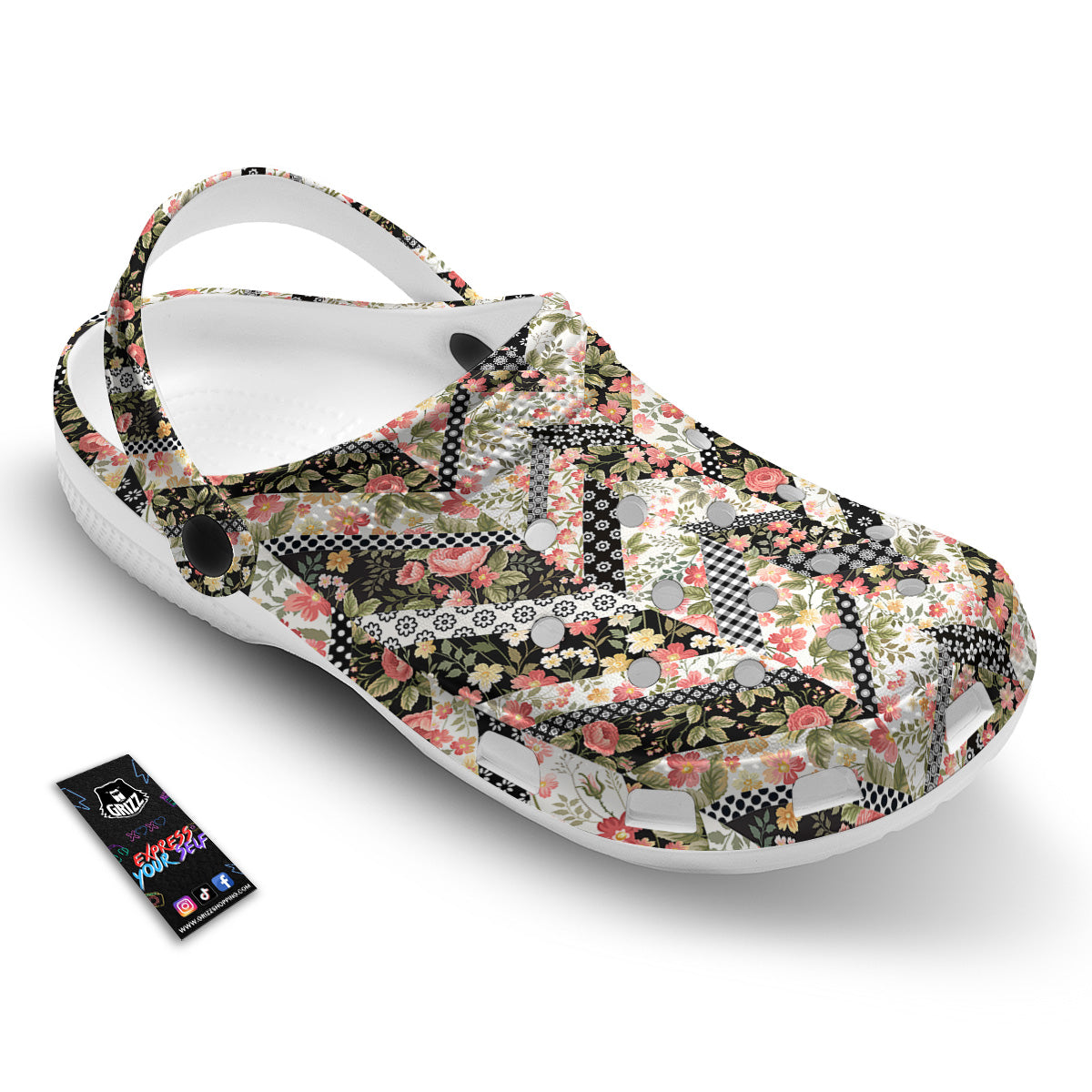 Zigzag Floral Patchwork Print Pattern Clog-grizzshop