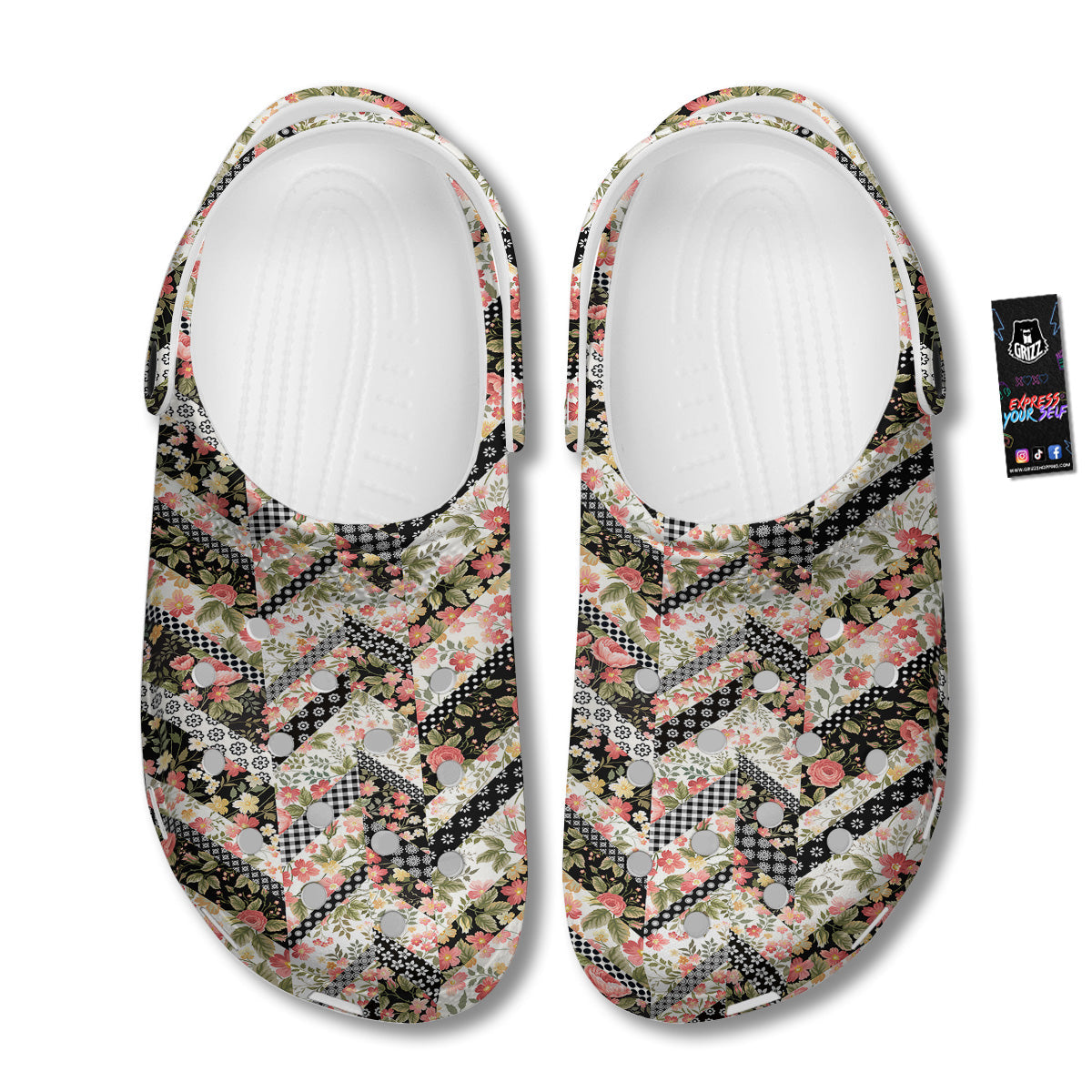 Zigzag Floral Patchwork Print Pattern Clog-grizzshop