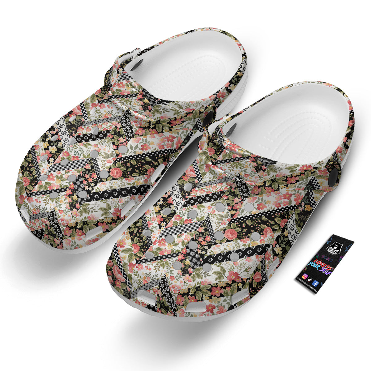 Zigzag Floral Patchwork Print Pattern Clog-grizzshop