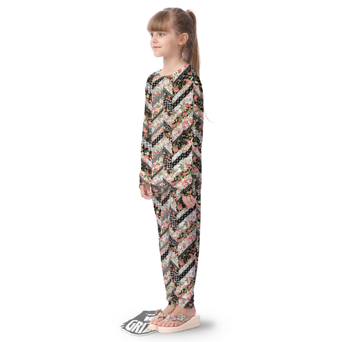 Zigzag Floral Patchwork Print Pattern Kid's Pajamas-grizzshop