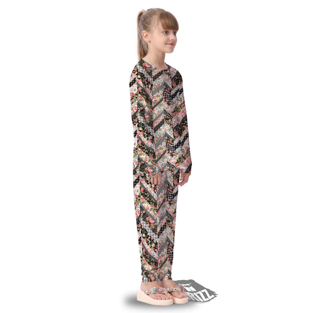 Zigzag Floral Patchwork Print Pattern Kid's Pajamas-grizzshop