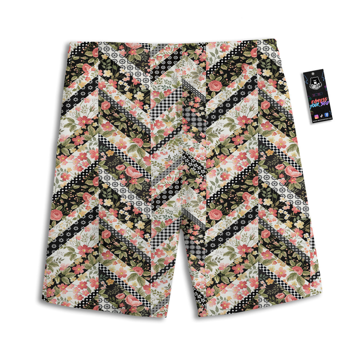 Zigzag Floral Patchwork Print Pattern Men's Athletic Shorts